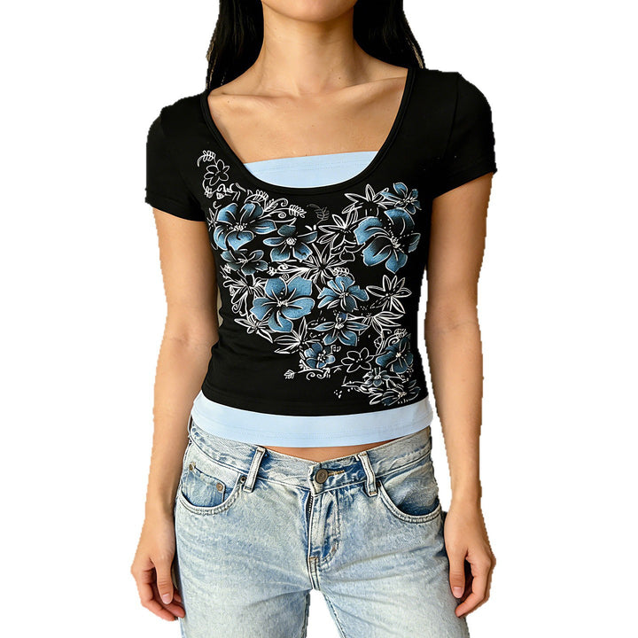 Dam T-shirt med blommigt tryck och kroppsnära snitt Mirla-Eva Jonsson