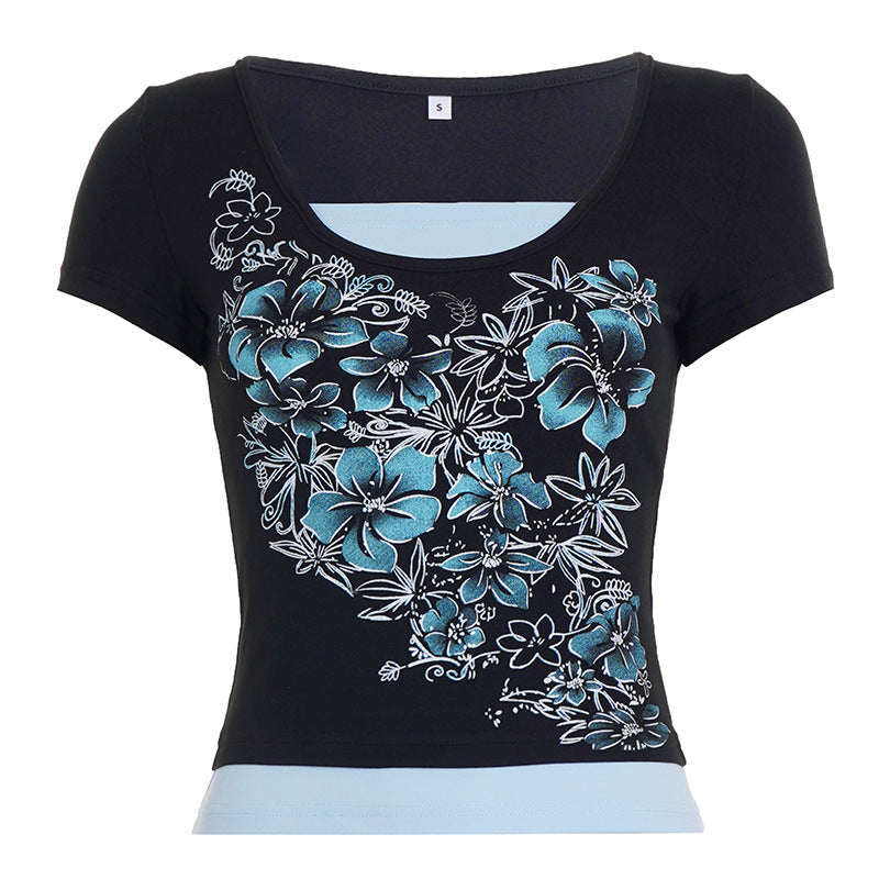 Dam T-shirt med blommigt tryck och kroppsnära snitt Mirla-Eva Jonsson