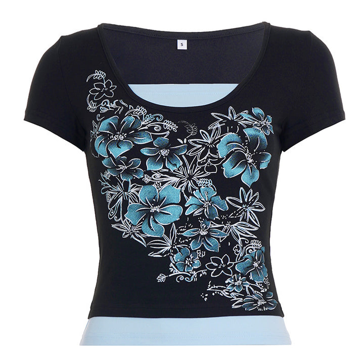 Dam T-shirt med blommigt tryck och kroppsnära snitt Mirla-Eva Jonsson