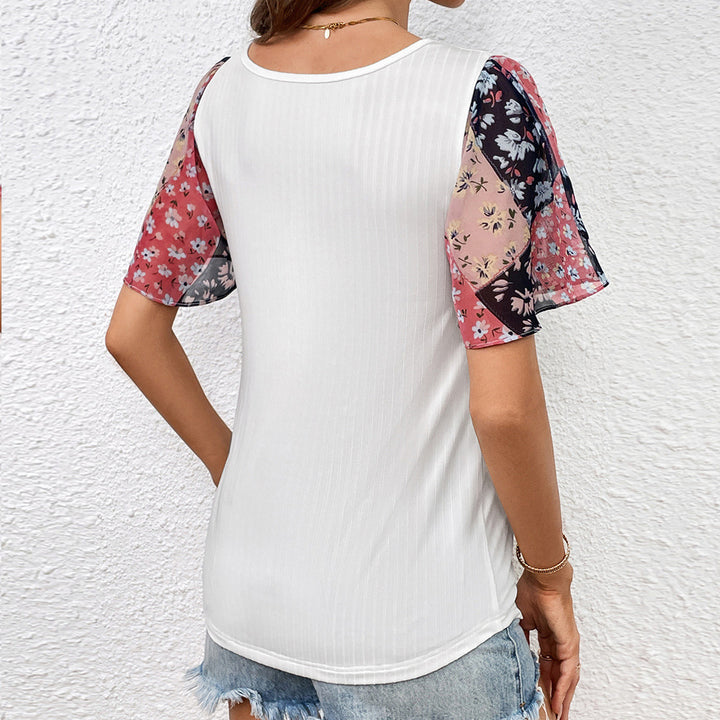 Dam T-shirt med eleganta transparenta blomärm Eva Jonsson-Eva Jonsson