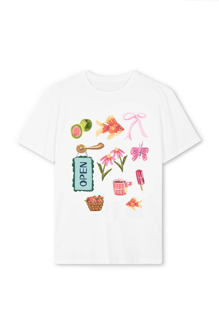 Dam T-shirt med färgglad motiv och kreativ design Mirla-Eva Jonsson