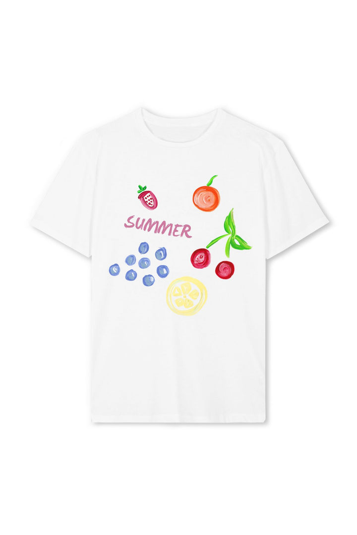 Dam T-shirt med färgglad motiv och kreativ design Mirla-Eva Jonsson