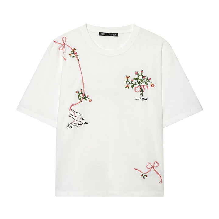 Dam T-shirt med fin broderi och unika tryck Mirla-Eva Jonsson