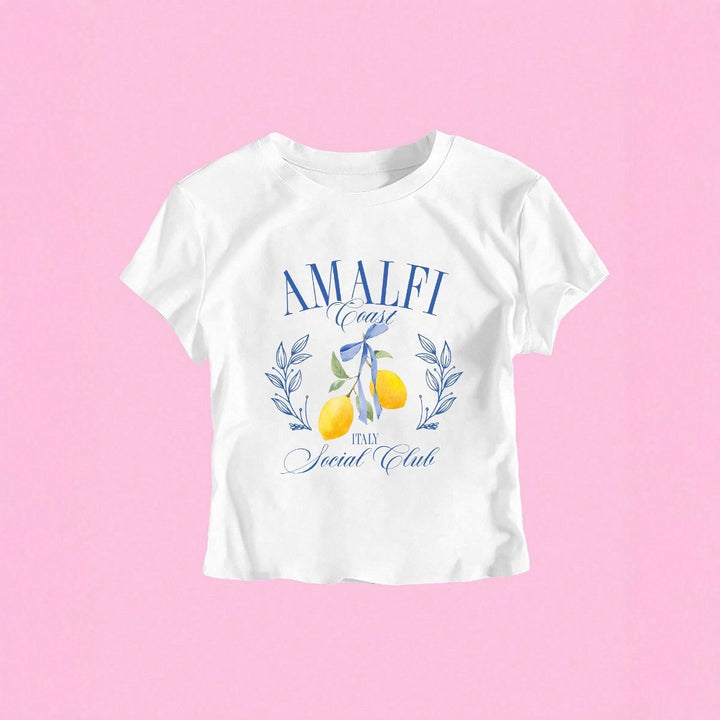 Dam T-shirt med fruktmotiv och modern text Mirla-Eva Jonsson