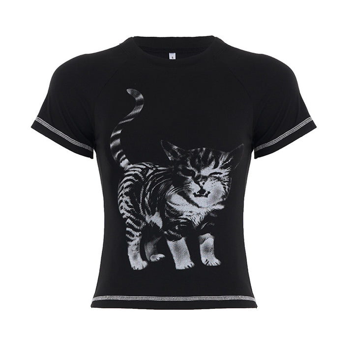 Dam T-shirt med kreativt djurtryck och högkvalitativt bomullsmaterial Mirla-Eva Jonsson
