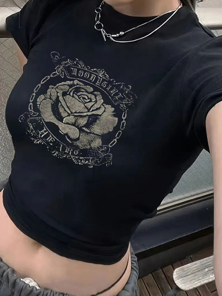 Dam T-shirt med kreativt nyckelhjärta-motiv och modern tryck Mirla-Eva Jonsson