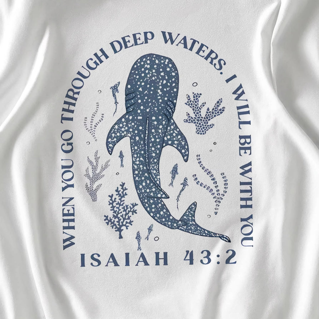 Dam T-shirt med kreativt valmotiv och konstnärligt hajmotiv Mirla-Eva Jonsson