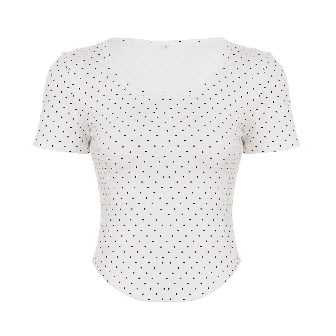 Dam T-shirt med modernt punktmönster och figurnära passform Mirla-Eva Jonsson
