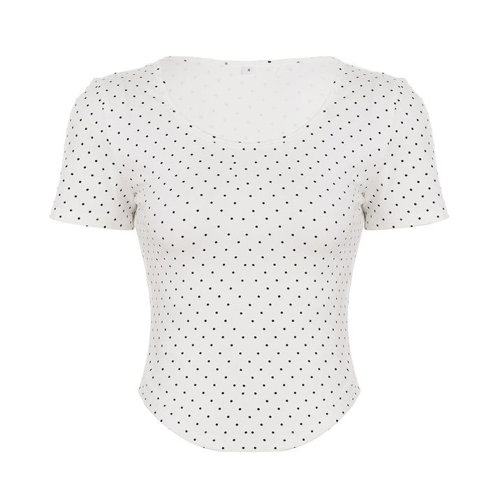 Dam T-shirt med modernt punktmönster och figurnära passform Mirla-Eva Jonsson