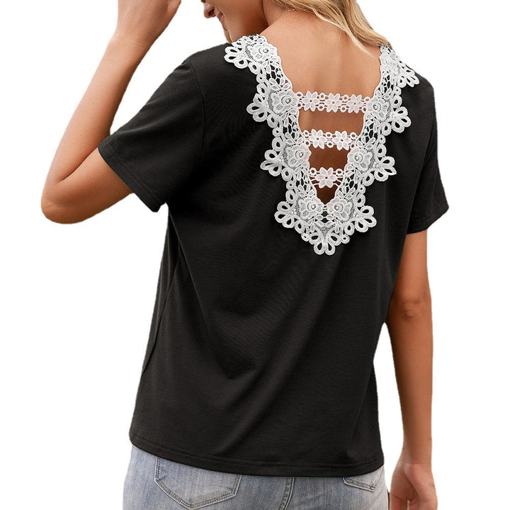 Dam T-shirt med spetsdetalj och V-hals Eva Jonsson-Eva Jonsson