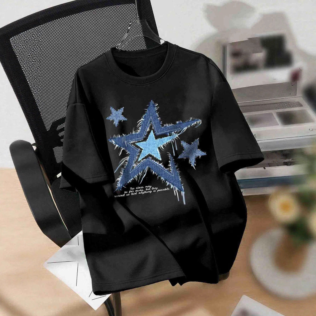 Dam T-shirt med trendig stjärnmotiv och avslappnad passform Mirla-Eva Jonsson