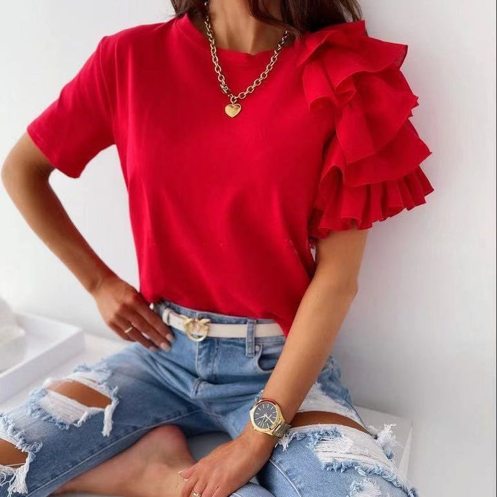 Dam T-shirt med trendiga volangdetaljer Mirla-Eva Jonsson
