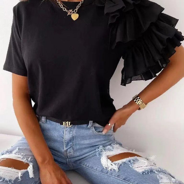 Dam T-shirt med trendiga volangdetaljer Mirla-Eva Jonsson