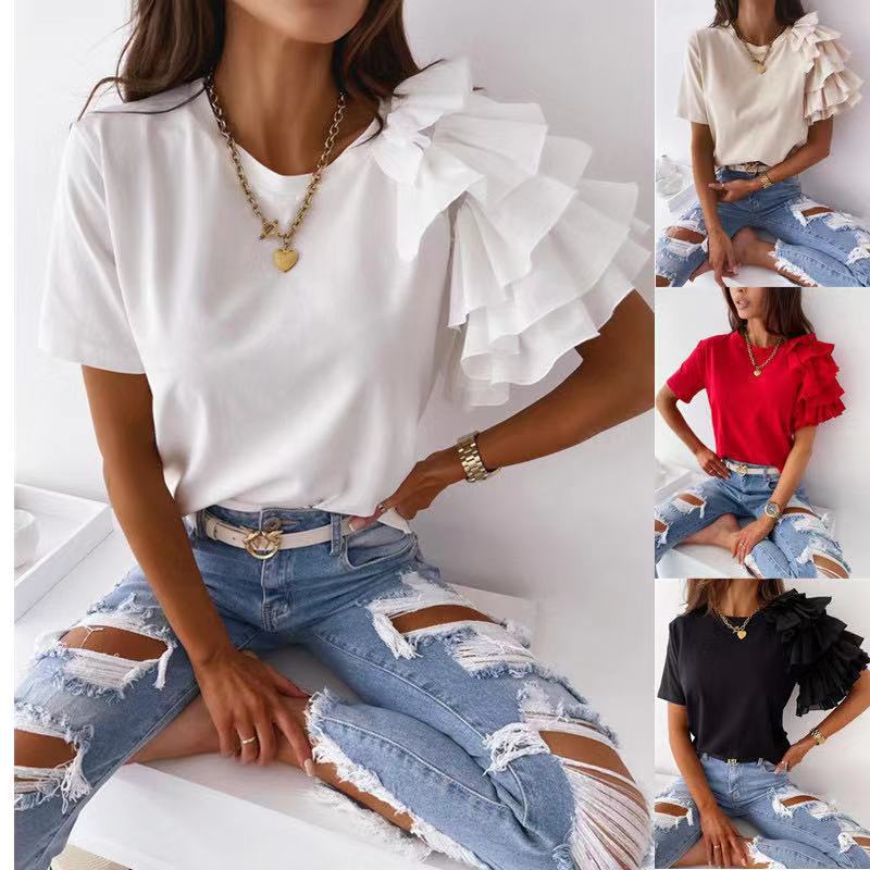 Dam T-shirt med trendiga volangdetaljer Mirla-Eva Jonsson