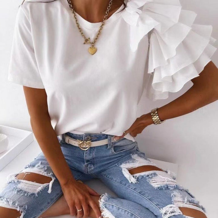 Dam T-shirt med trendiga volangdetaljer Mirla-Eva Jonsson