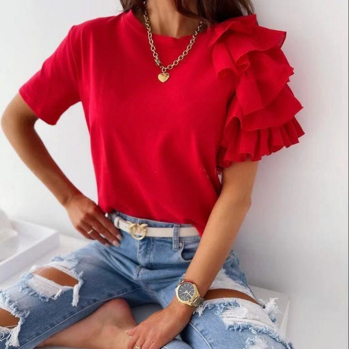 Dam T-shirt med trendiga volangdetaljer Mirla-Eva Jonsson