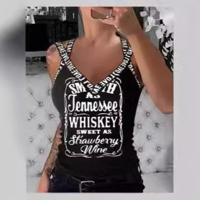 Dam Tanktop med V-ringning och iögonfallande tryck Mirla-Eva Jonsson