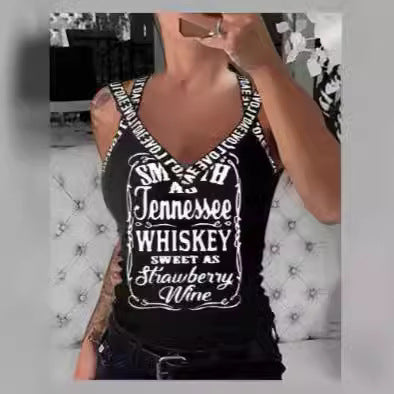 Dam Tanktop med V-ringning och iögonfallande tryck Mirla-Eva Jonsson
