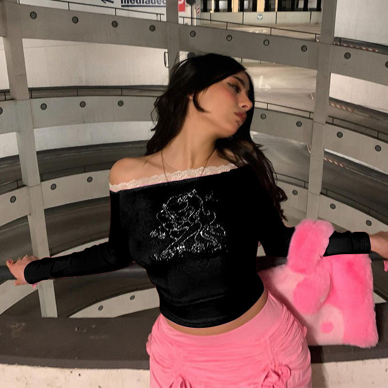 Dam Topp med Off-Shoulder Design och romantisk spetsdetalj Mirla-Eva Jonsson