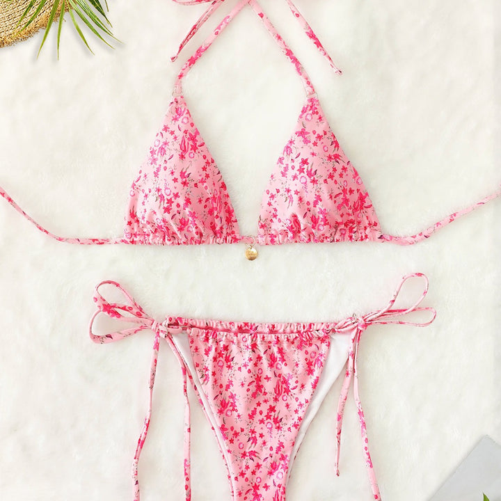 Dam Triangel-Bikini med blommig leopardmönster och justerbara knytband Mirla-Eva Jonsson