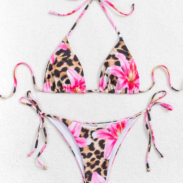 Dam Triangel-Bikini med blommig leopardmönster och justerbara knytband Mirla-Eva Jonsson