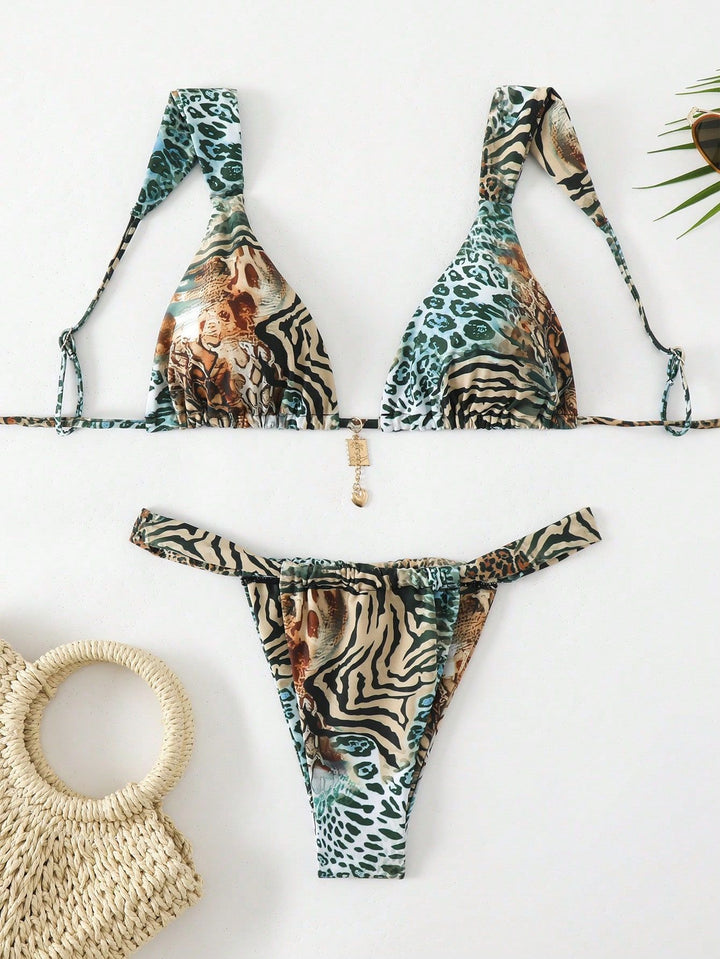 Dam Triangel-Bikini med justerbara axelband och modernt leopardmönster Mirla-Eva Jonsson