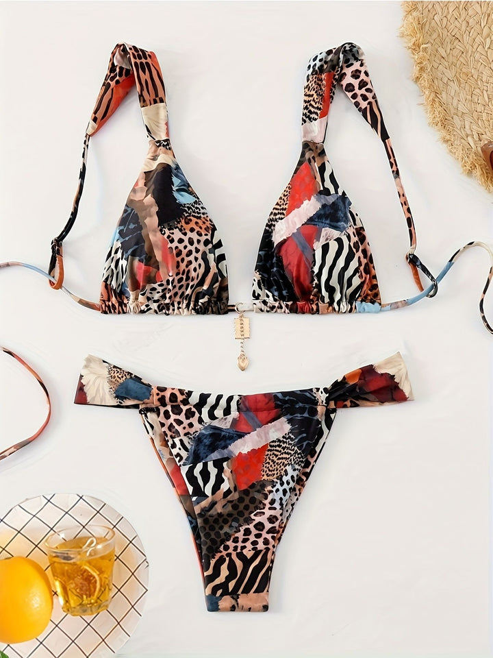 Dam Triangel-Bikini med justerbara axelband och modernt leopardmönster Mirla-Eva Jonsson
