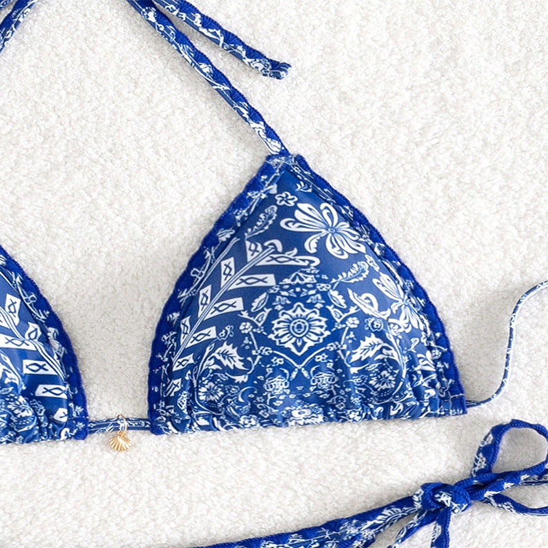 Dam Triangel-Bikini med justerbara knytband och blommönster Mirla-Eva Jonsson