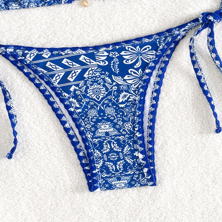 Dam Triangel-Bikini med justerbara knytband och blommönster Mirla-Eva Jonsson