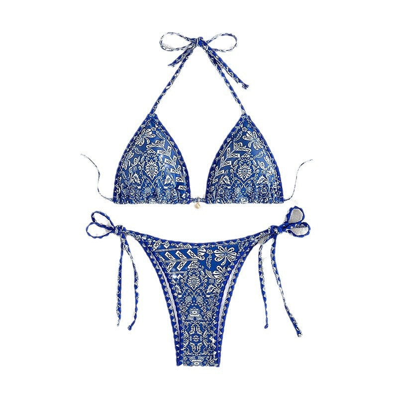 Dam Triangel-Bikini med justerbara knytband och blommönster Mirla-Eva Jonsson