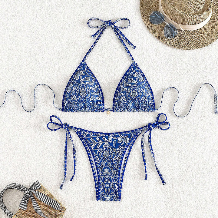 Dam Triangel-Bikini med justerbara knytband och blommönster Mirla-Eva Jonsson