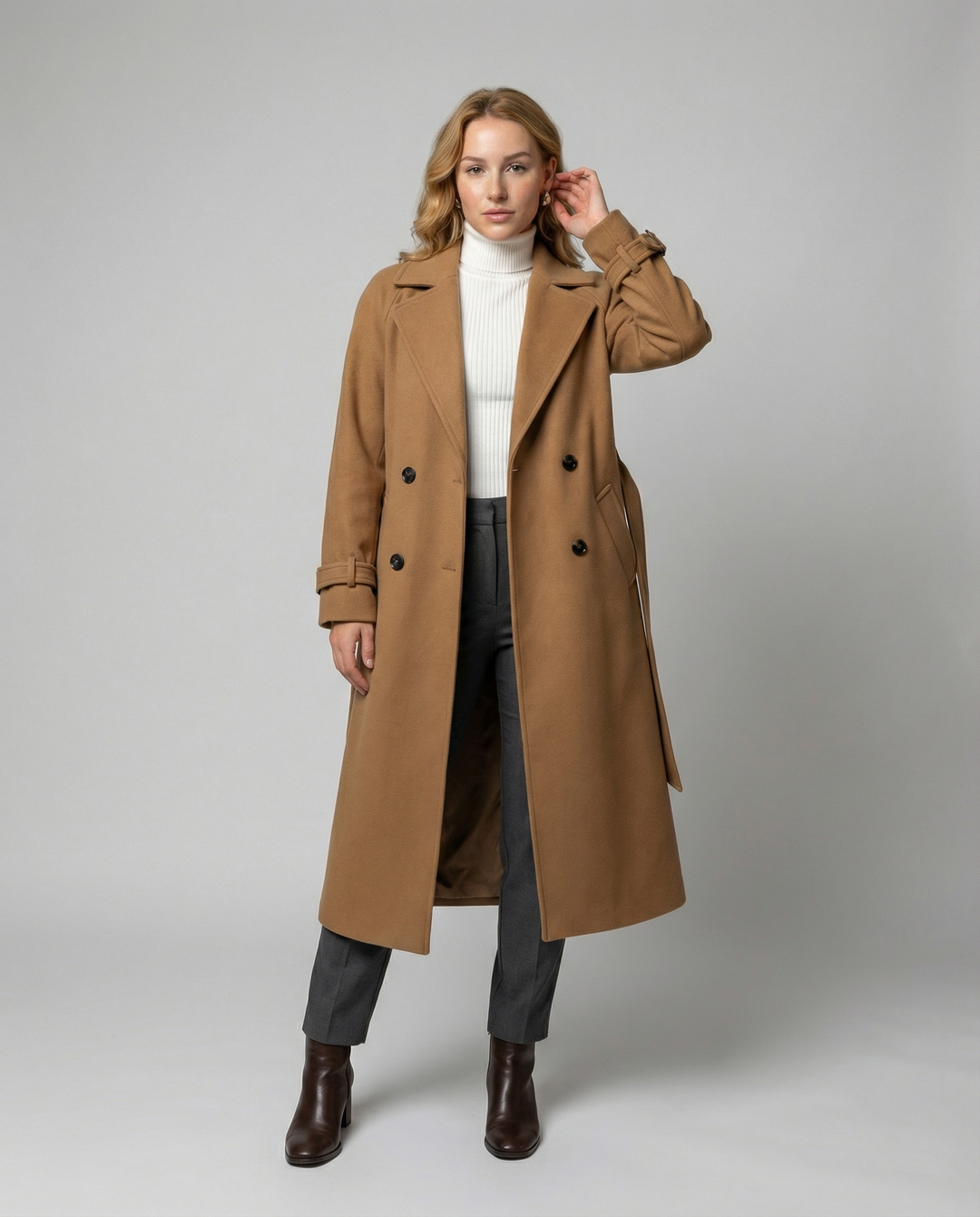 Dam Ull Kappa med Dubbelknäppning & Midjebälte | Eva Jonsson-Eva Jonsson