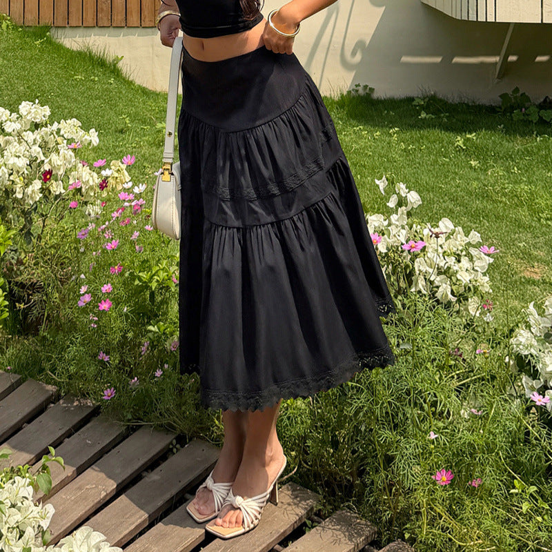 Dam Voluminös Bomullkjol med Spetsdetaljer Mirla-Eva Jonsson