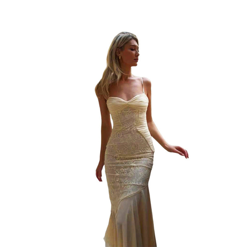 Dam Women's Figure-Hugging Maxi Dress with Spaghetti Straps and Elegant Draping Design Mirla-Eva Jonsson