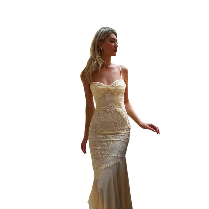 Dam Women's Figure-Hugging Maxi Dress with Spaghetti Straps and Elegant Draping Design Mirla-Eva Jonsson