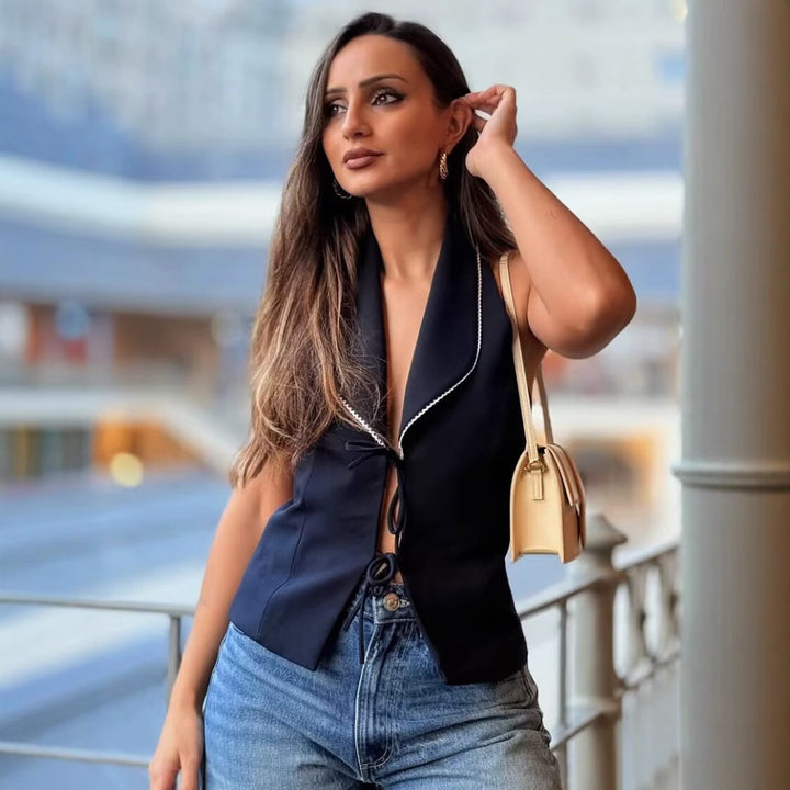 Dam ärmlös blus med elegant slipsdesign Eva Jonsson-Eva Jonsson