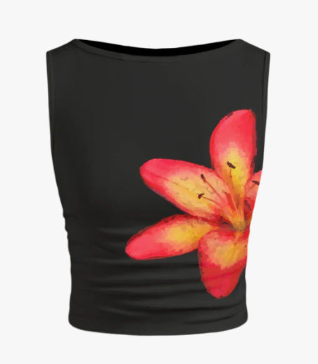 Dam ärmlös crop-top med blommönster och figurnära skärning Mirla-Eva Jonsson