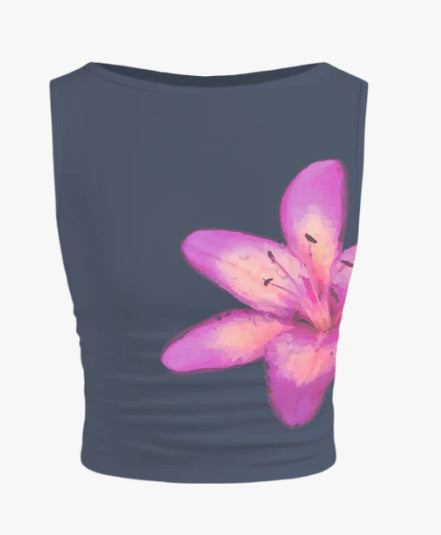 Dam ärmlös crop-top med blommönster och figurnära skärning Mirla-Eva Jonsson