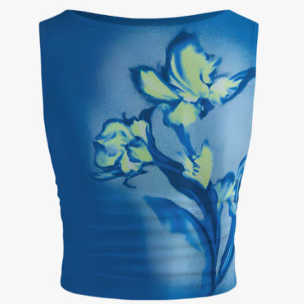 Dam ärmlös crop-top med blommönster och figurnära skärning Mirla-Eva Jonsson