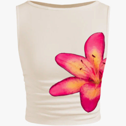 Dam ärmlös crop-top med blommönster och figurnära skärning Mirla-Eva Jonsson