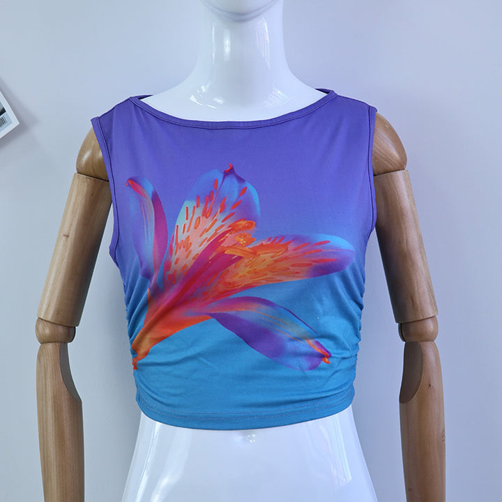 Dam ärmlös crop-top med blommönster och figurnära skärning Mirla-Eva Jonsson