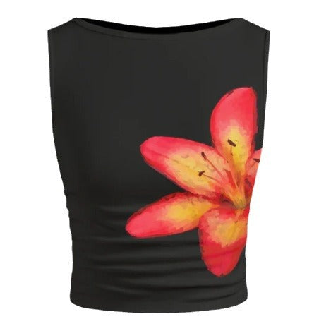 Dam ärmlös crop-top med blommönster och figurnära skärning Mirla-Eva Jonsson