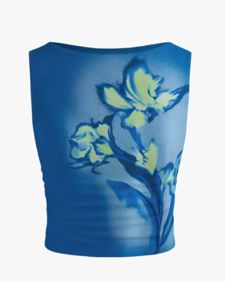 Dam ärmlös crop-top med blommönster och figurnära skärning Mirla-Eva Jonsson