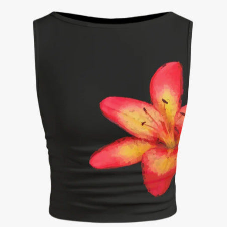 Dam ärmlös crop-top med blommönster och figurnära skärning Mirla-Eva Jonsson