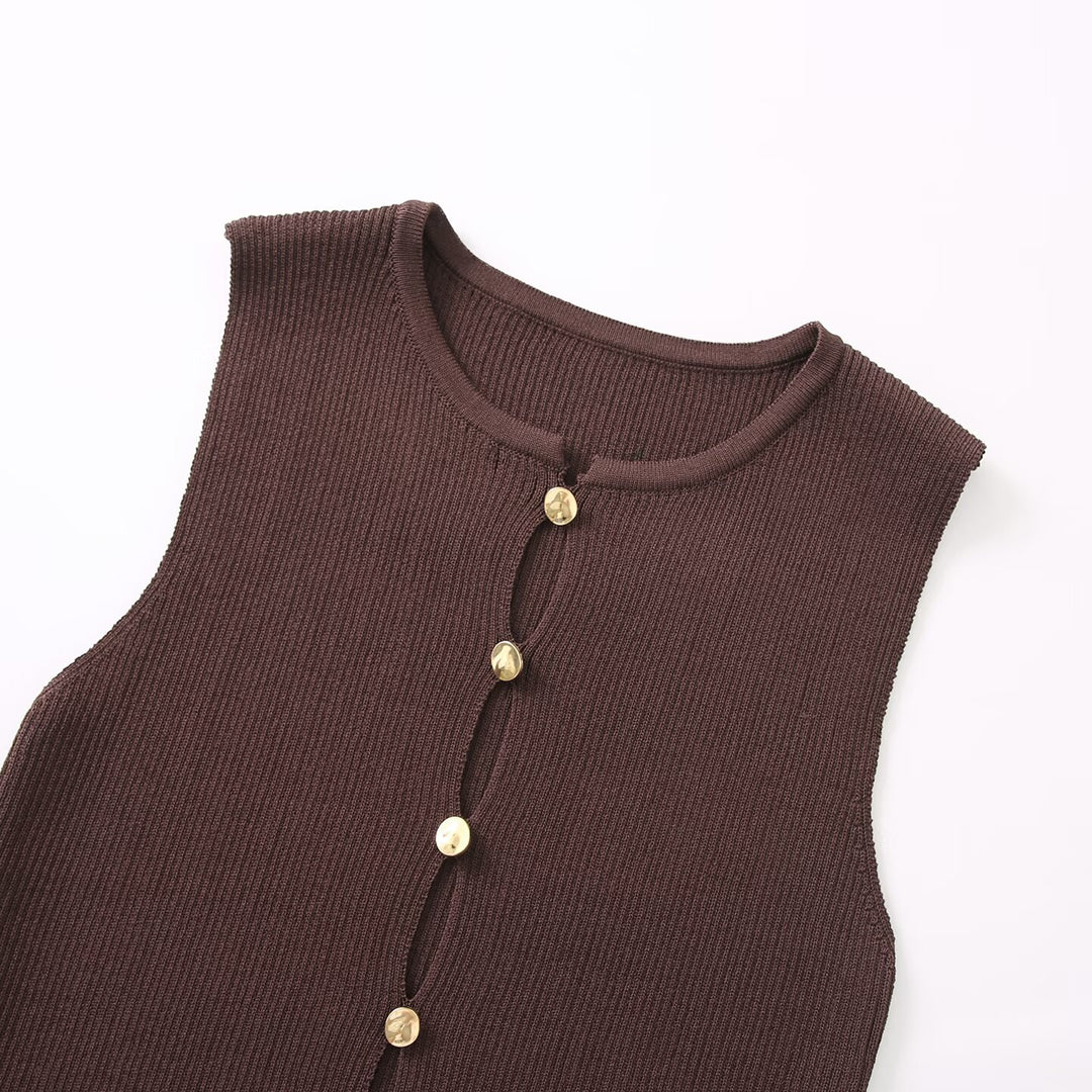 Dam ärmlös kofta med knapppdetaljer Eva Jonsson-Eva Jonsson