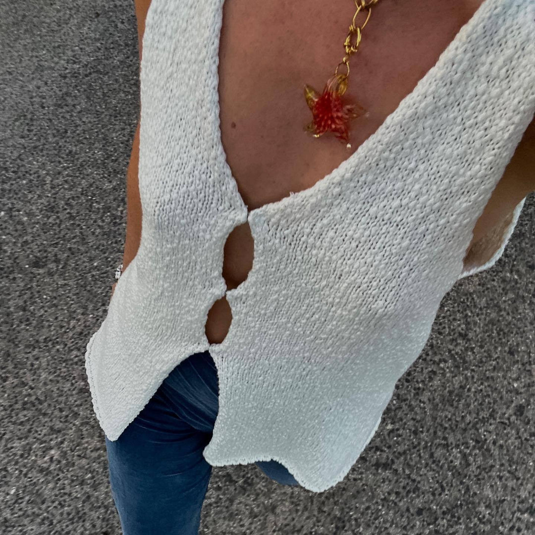 Dam ärmlös stickväst Eva Jonsson-Eva Jonsson