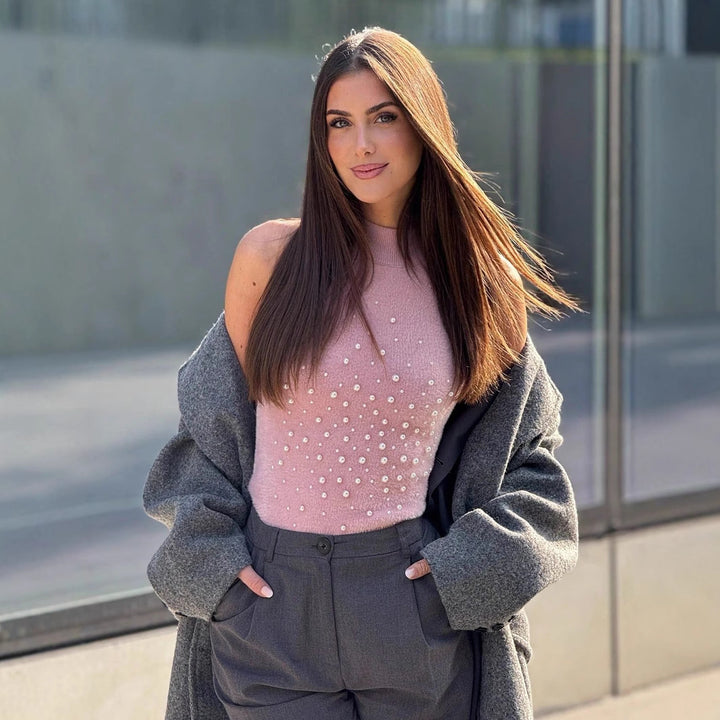 Dam ärmlös topp med dekorativa pärldetaljer Eva Jonsson-Eva Jonsson