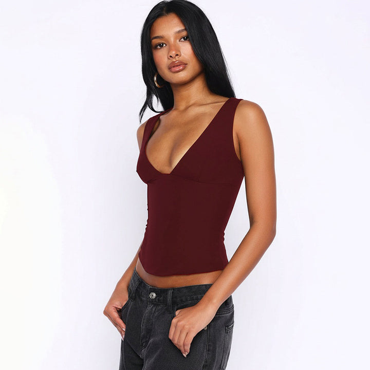 Dam ärmlös topp med djup V-hals och figursydd passform Mirla-Eva Jonsson
