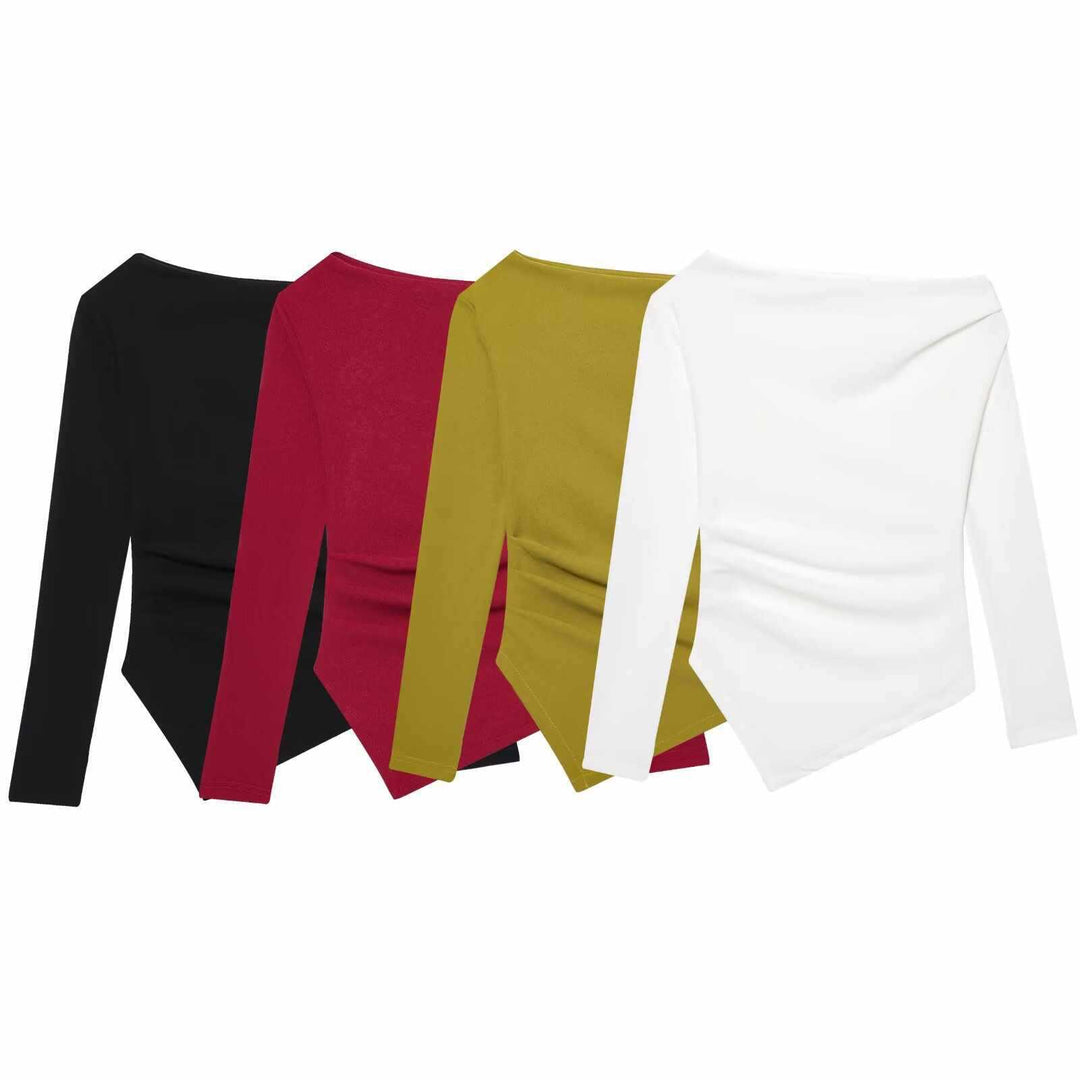 Dam asymmetrisk långärmad topp med drapering Eva Jonsson-Eva Jonsson