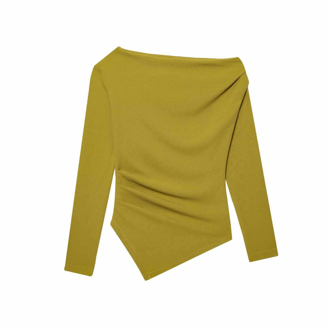 Dam asymmetrisk långärmad topp med drapering Mirla-Eva Jonsson